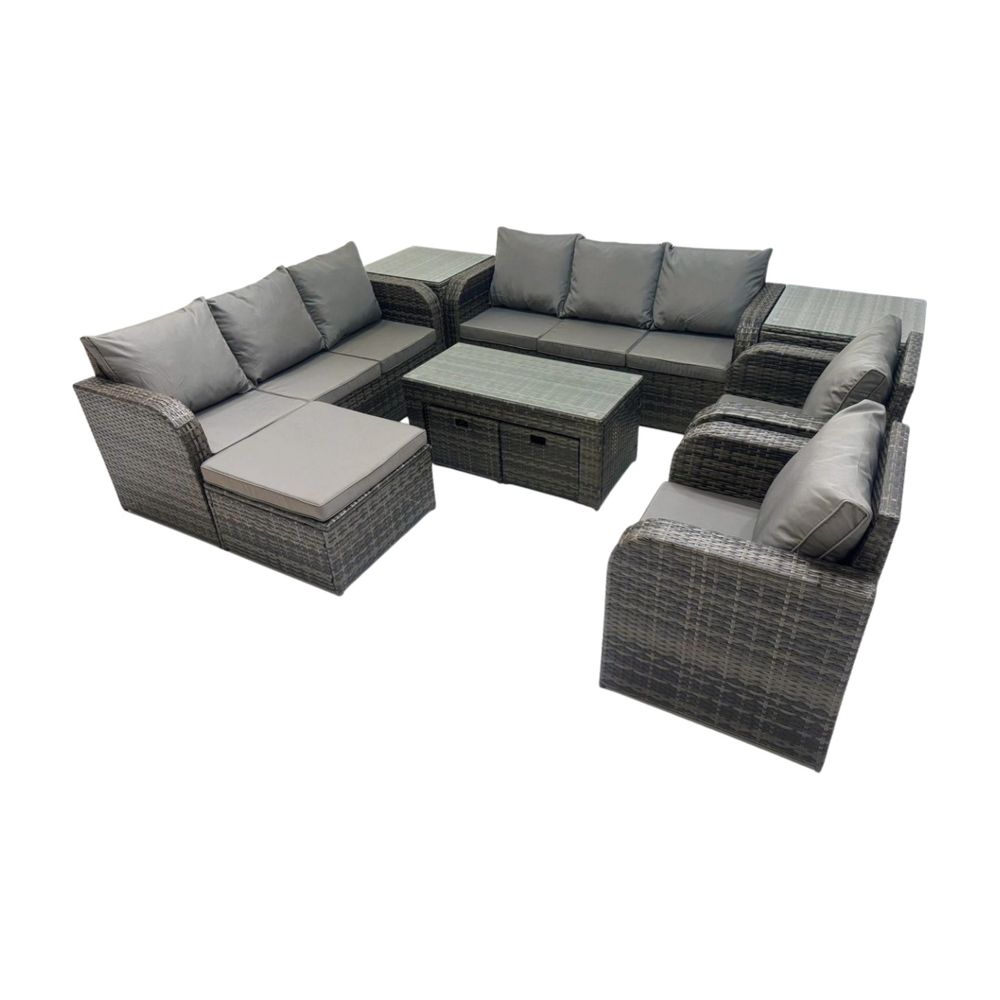 11 places ensemble de meubles de jardin avec 2 chaise inclinables table basse 2 tables d'appoint 3 tabourets gris foncé mixte