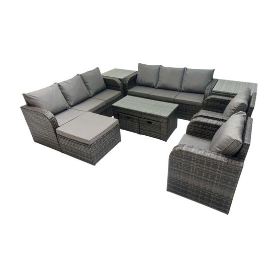 11 places ensemble de meubles de jardin avec 2 chaise inclinables table basse 2 tables d'appoint 3 tabourets gris foncé mixte