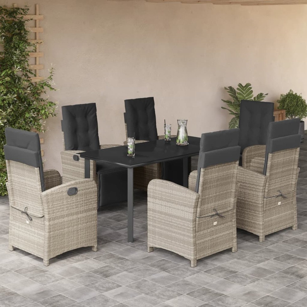 Ensemble à manger de jardin et coussins 7 pcs gris clair rotin