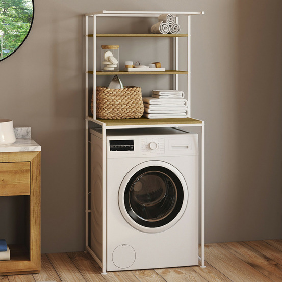 Meuble étagères dessus machine à laver detroit bois et métal blanc