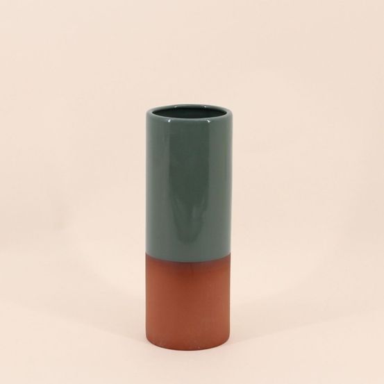 Vase tube en céramique bicolore, h25cm