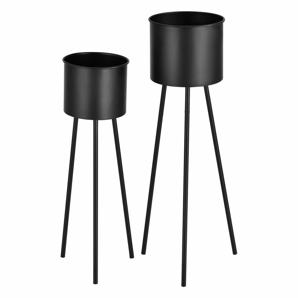 Lot de 2 supports de plantes set pots de fleur lot cache-pot ensemble bacs à fleurs vases métal tailles différentes noir 03_0