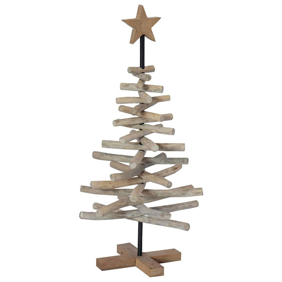 Sapin de noël avec support marron 90 cm bois de teck solide