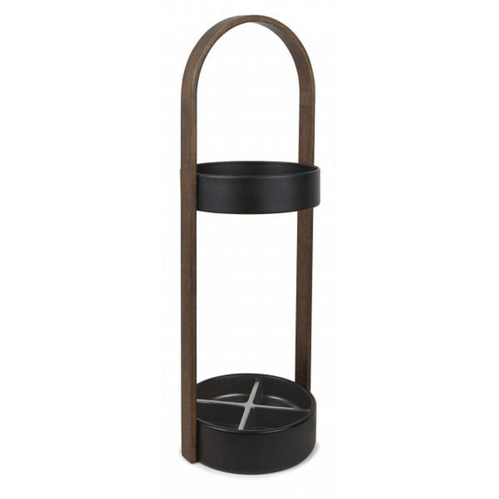 Porte parapluies bois et métal hub noir/noyer