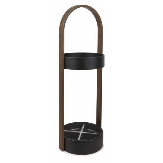 Porte parapluies bois et métal hub noir/noyer