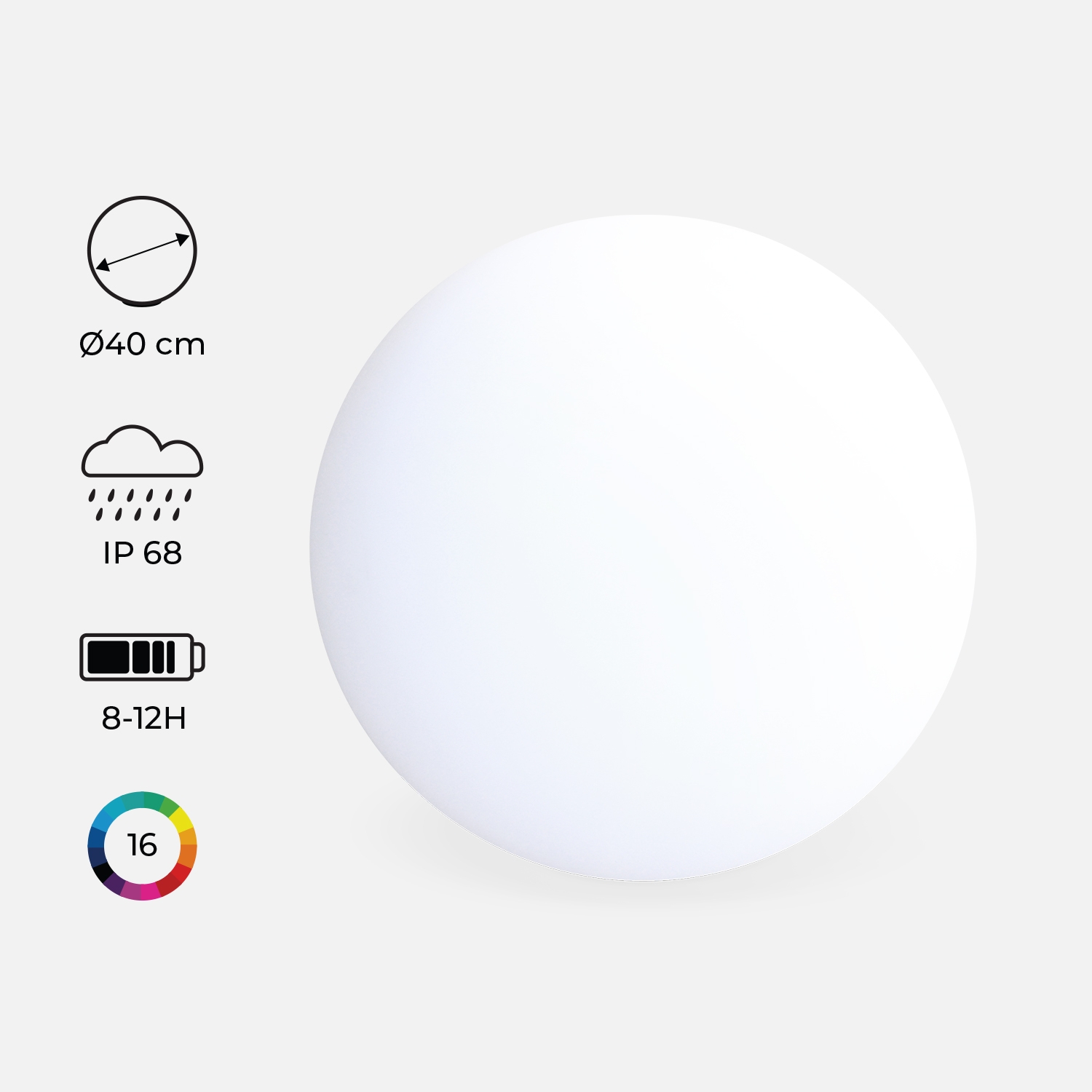 Boule led 40cm - sphère décorative lumineuse. 16 couleurs. Ø 40cm