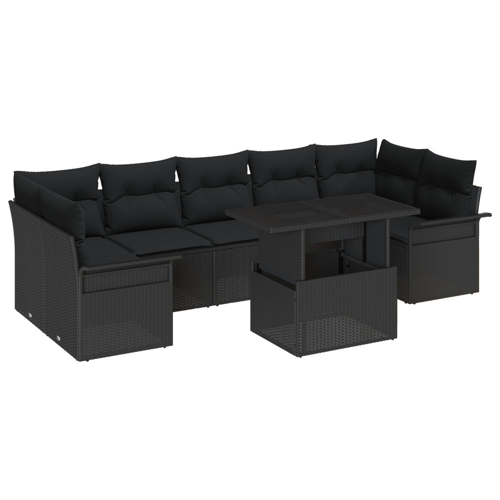 Ensemble de canapé de jardin noir de 8 pièces avec coussins en poly rattan