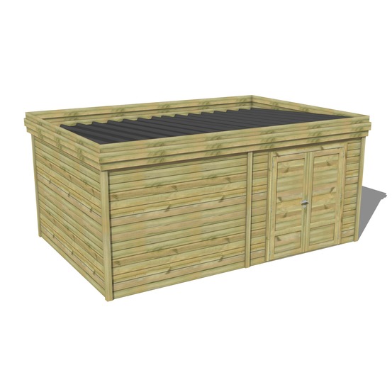 Abri de jardin bois pin traité autoclave 27mm - 5,69x3,44m / 20m2 - bac acier - abri français