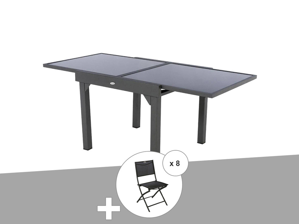 Ensemble repas table extensible carrée en verre piazza + 8 chaises modula