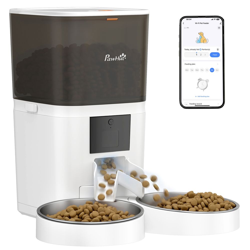 Distributeur automatique croquettes chat abs connexion wifi app double gamelle 6l blanc noir - comfortxl outdoor living
