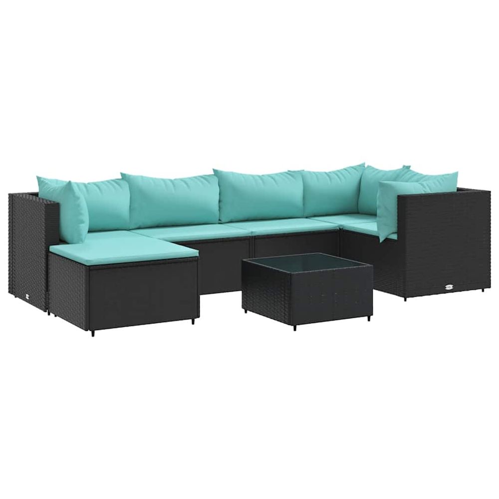 Salon de jardin 7 pcs avec coussins noir résine tressée