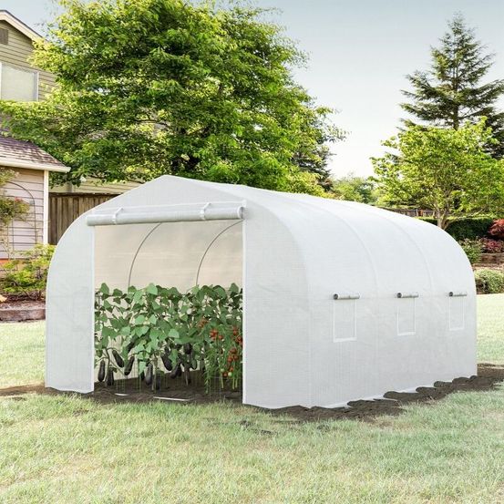 Serre tunnel jardin acier galvanisé et pe 350 x 300 x 200 cm blanche 10,5 m² cultures - comfortxl outdoor living