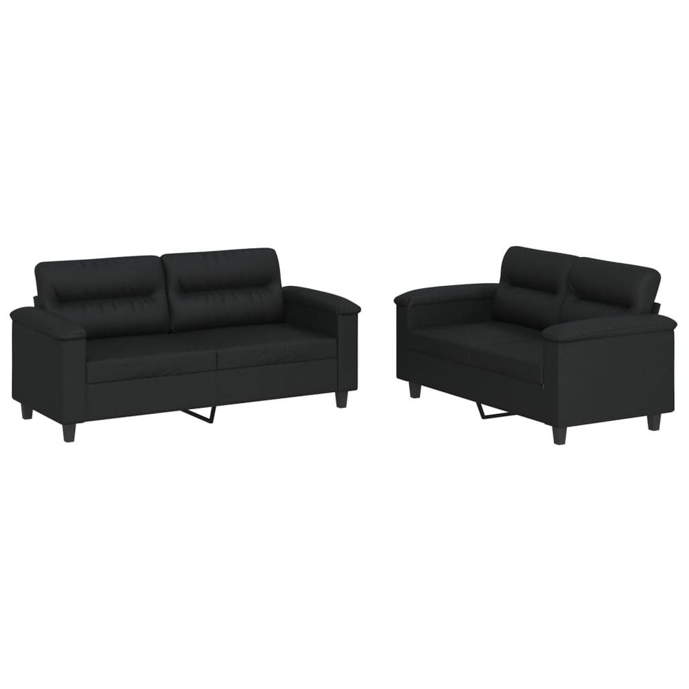 Ensemble de canapés 2 pcs avec coussins noir similicuir
