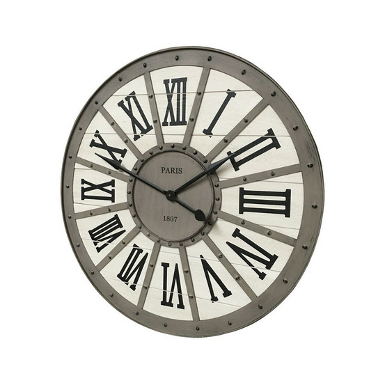 Grande horloge murale décorative vintage salon métal gris blanc 94cm