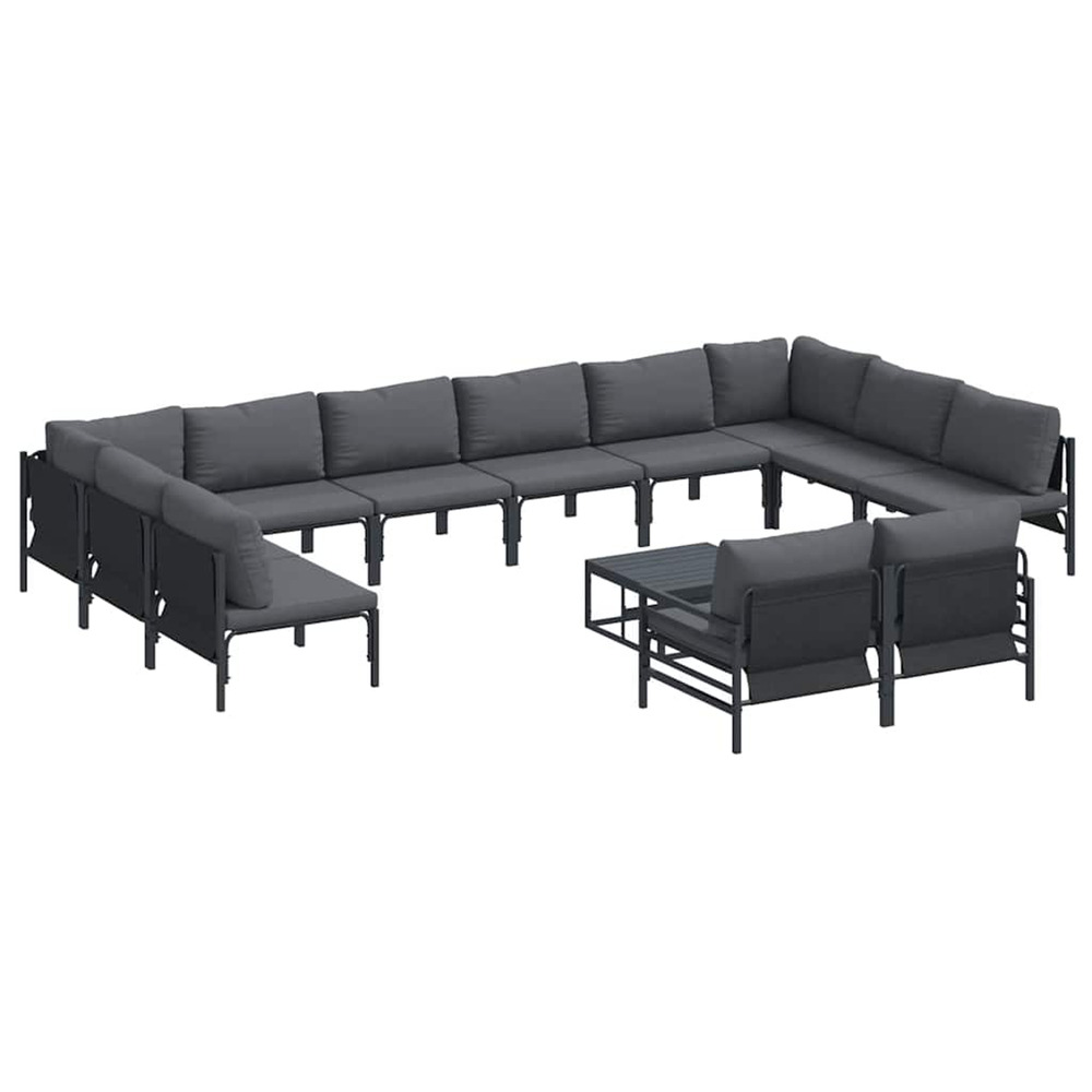Ensemble de canapé de jardin avec coussin 13 pcs noir acier