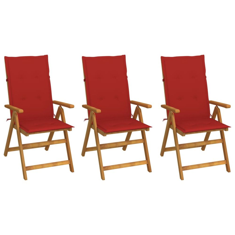 Chaises pliantes 3 pièces avec coussins en bois d'acacia massif