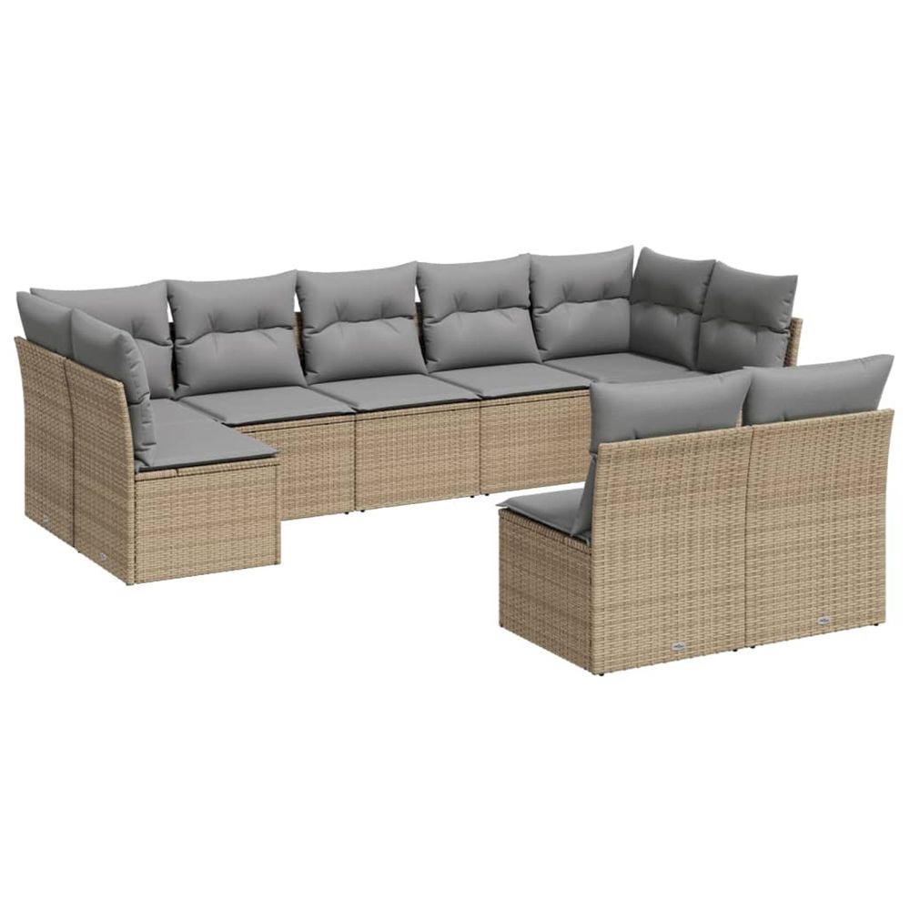 Salon de jardin avec coussins 9 pcs beige résine tressée