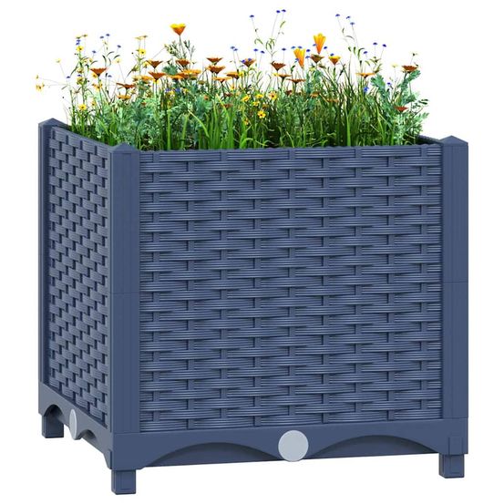 Bac à fleurs carré et haut en polypropylène gris 40x40x38 cm