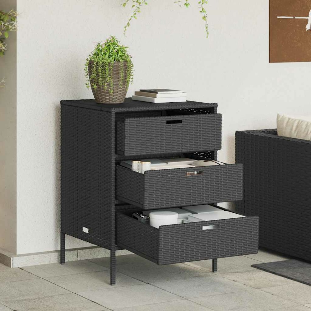 Armoire de rangement de jardin noir 55x59x80 cm résine tressée