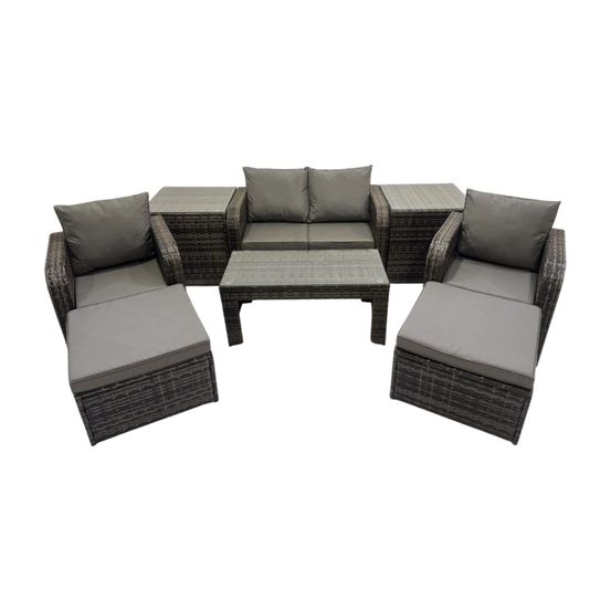 Salon de jardin ensemble avec chaise inclinable table basse 2 tables d'appoint 2 grand tabourets gris foncé mixte