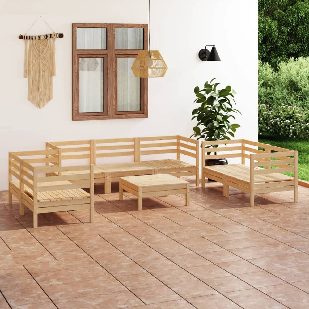 Salon de jardin 8 pcs bois de pin massif