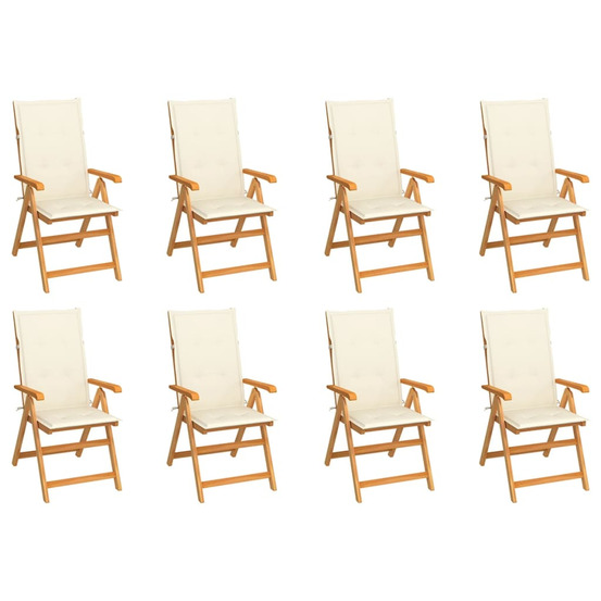 Chaises inclinables de jardin et coussins lot de 8 teck solide
