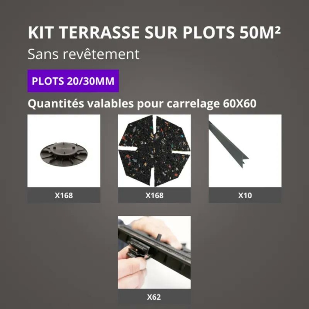 Kit terrasse sur plots sans revêtement 50m² - finition gris anthracite - 20/30 mm - jouplast
