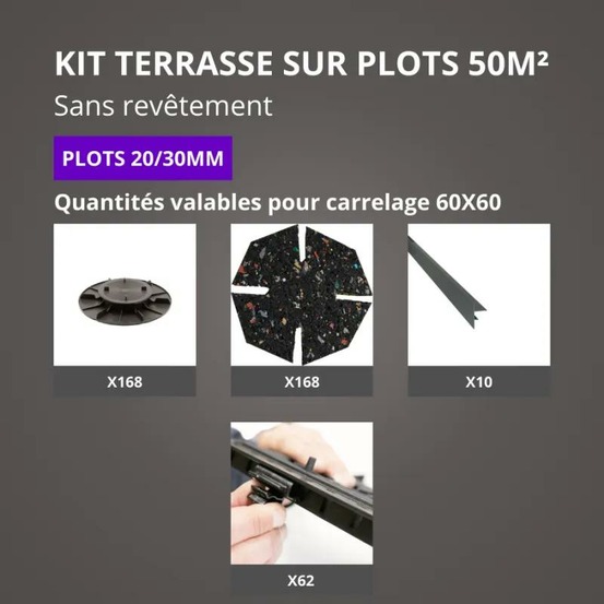 Kit terrasse sur plots sans revêtement 50m² - finition gris anthracite - 20/30 mm - jouplast