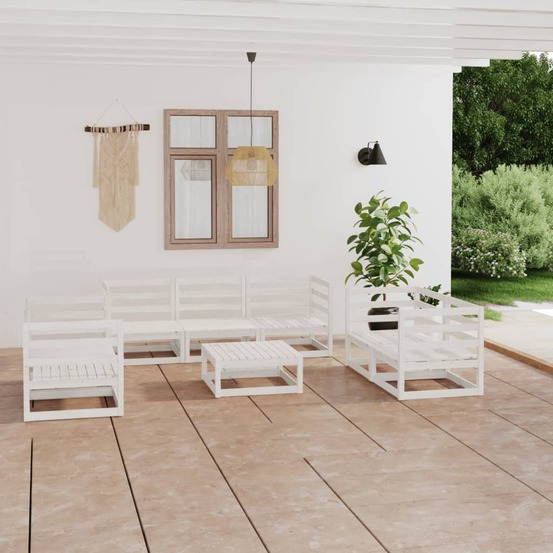 Salon de jardin 8 pcs blanc bois de pin massif