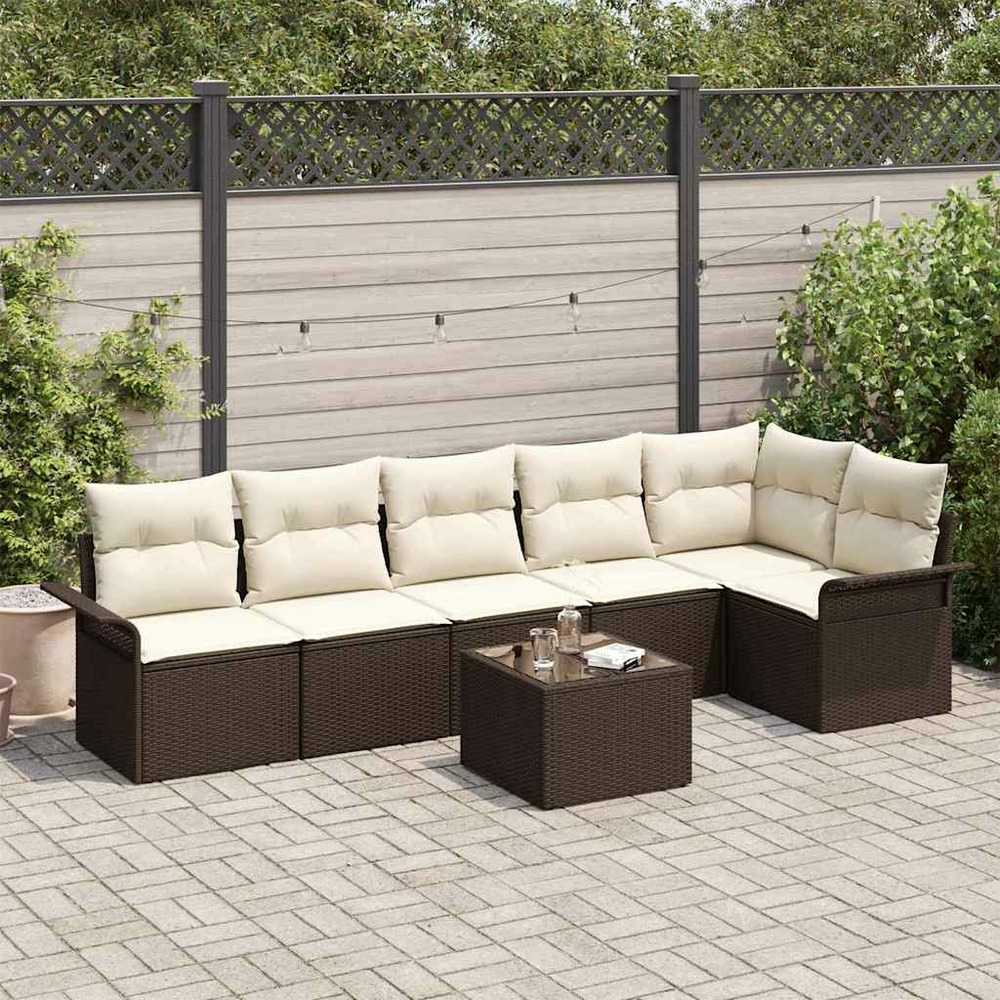 Ensemble de canapé de jardin 7 pcs marron poly rotin
