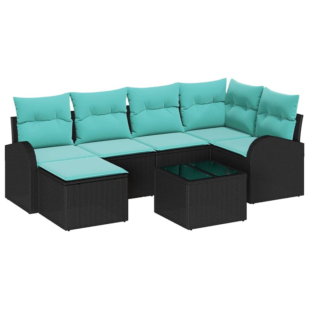 Ensemble de canapés 7 pc noir et turquoise polyrotin