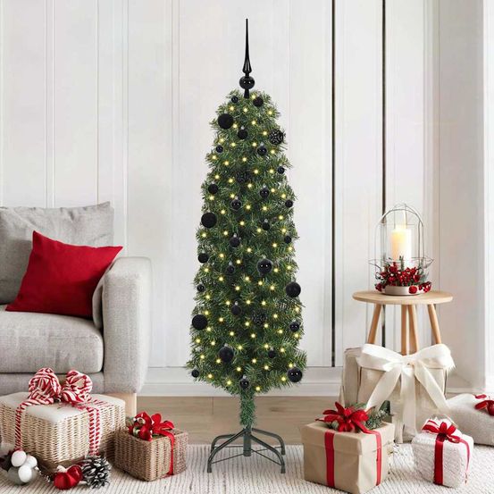 Sapin de noël lumineux 150 cm avec 150 led, 61 boules et cime inclus rouge