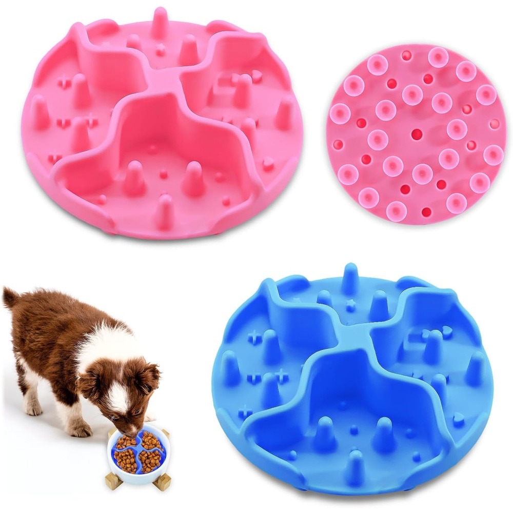 Lot de 2 gamelles à alimentation lente pour chien-gamelles slow food-diamètre 12 cm - bleu + rose-12*12*3.2cm