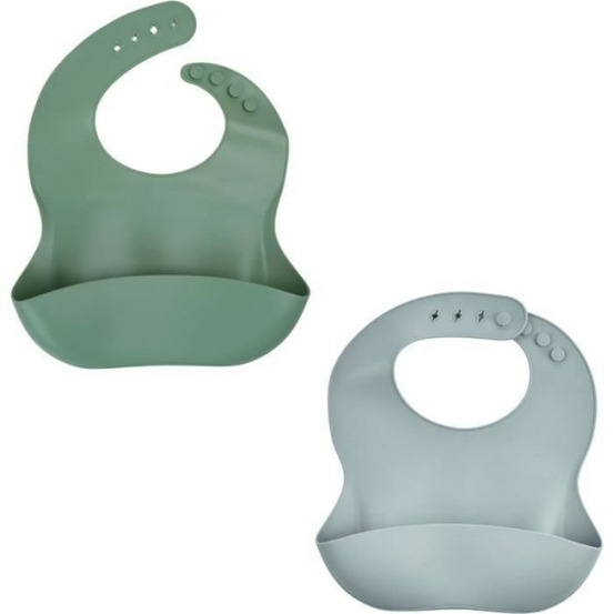 Lot de 2 bavoirs - - silicone - vert cactus et gris - etanches et réglables