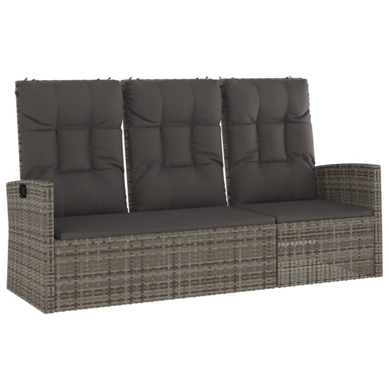 Banc de jardin meuble de patio d'extérieur terrasse inclinable et coussins gris 173 x 62 x 95 cm résine tressée