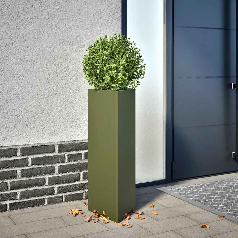 Lot de 2 jardinières hautes triangulaires acier 75 cm vert olive