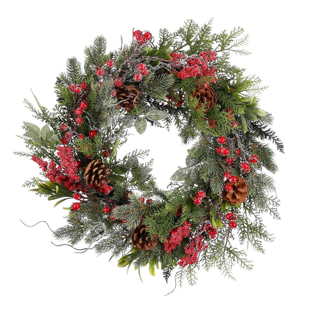 Mica decorations couronne de noël randell - décoration noël murale rouge avec effet enneigé - couronne de porte de noël facile à