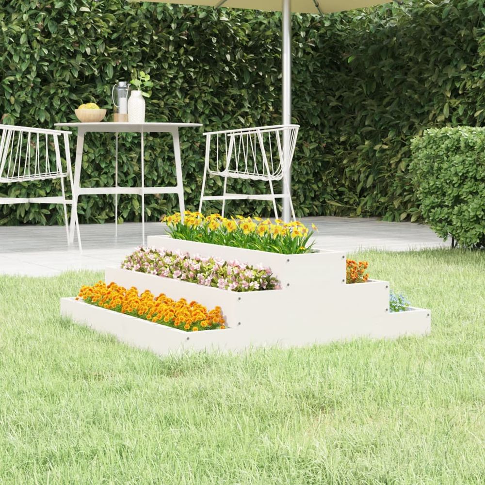 Jardinière carrée 3 niveaux en bois de pin pour potager 80x80 cm blanc