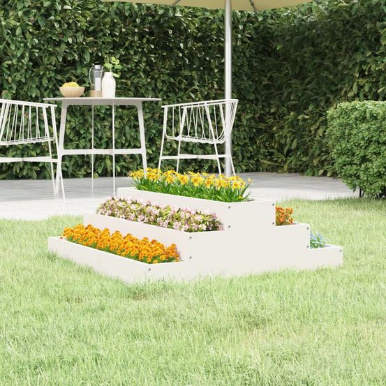 Jardinière carrée 3 niveaux en bois de pin pour potager 80x80 cm blanc