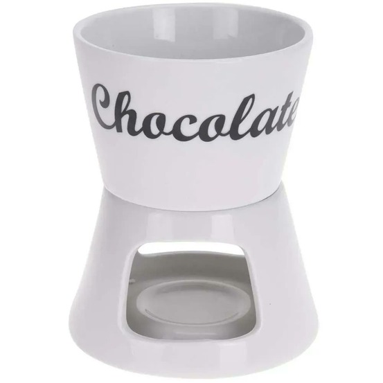 Fondue chocolat porcelaine 12x12x15cm avec 2 fourchettes inox