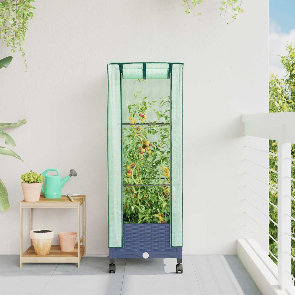 Jardinière avec serre polypropylène jardin terrasse protection plantes hivernage 40x40x129 gris