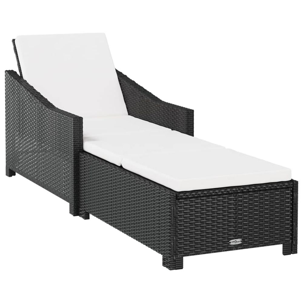 Chaise longue avec coussin blanc crème résine tressée noir bain de soleil