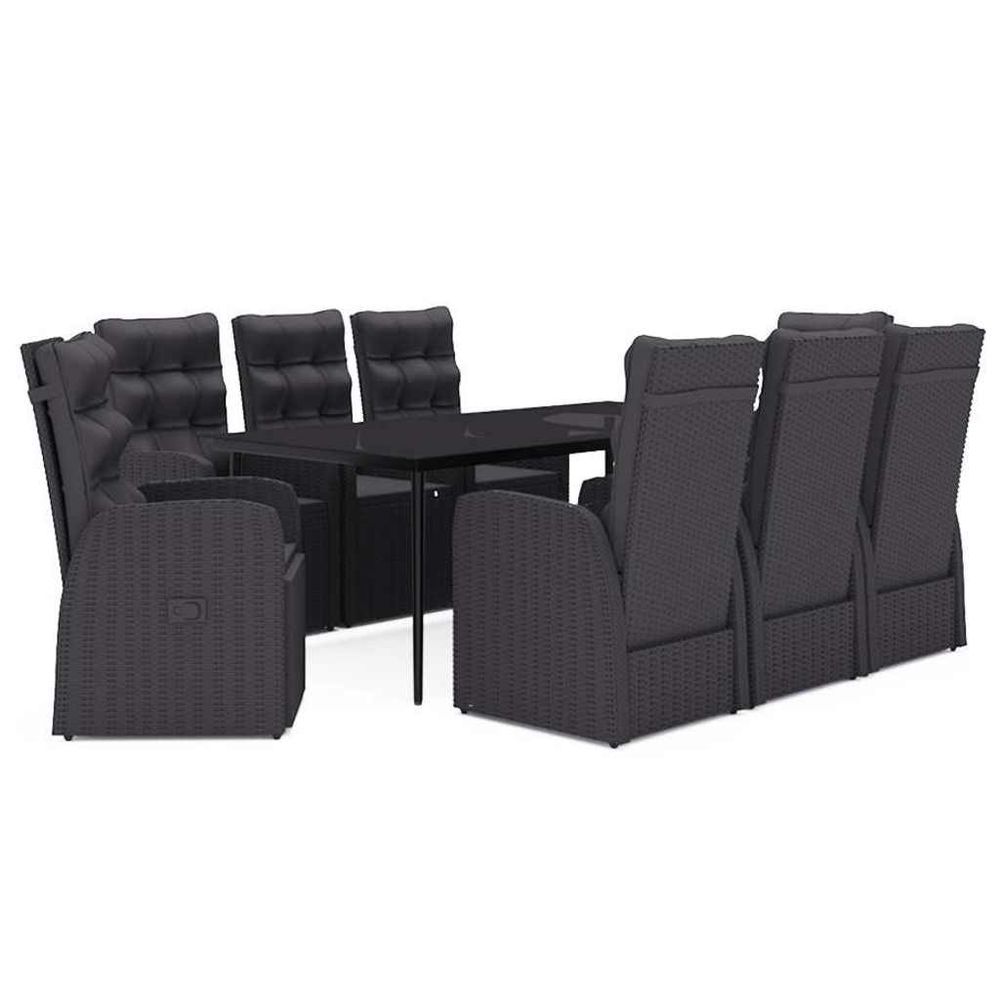 Ensemble à manger de jardin avec coussins 9 pcs noir