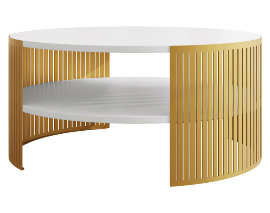 Cruz - table basse ronde - blanc et doré - 1 niche - 75 cm