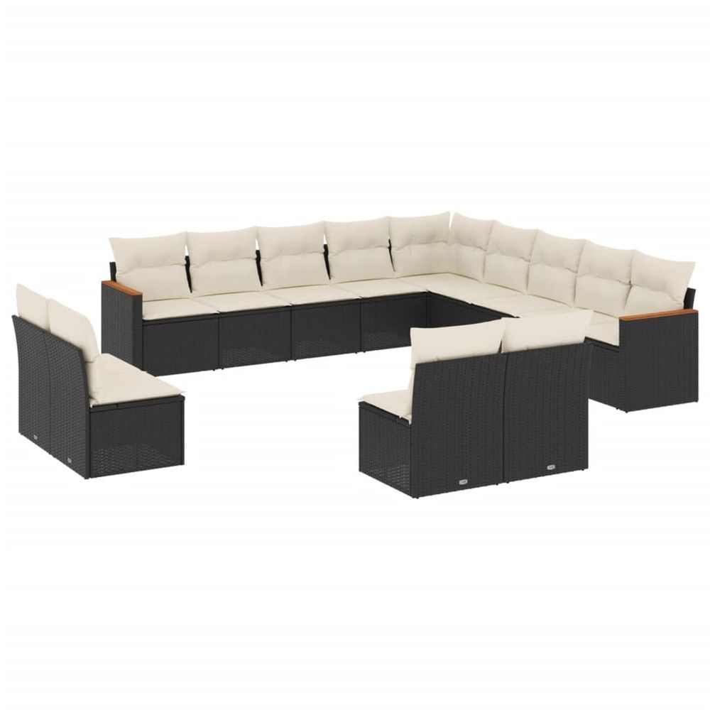 Salon de jardin avec coussins 13 pcs noir résine tressée