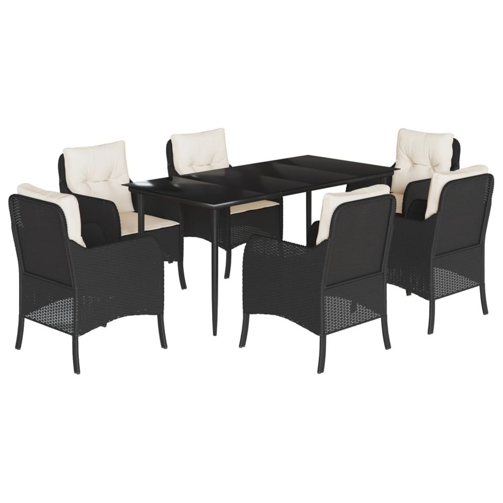Ensemble à manger de jardin coussins 7pcs noir résine tressée