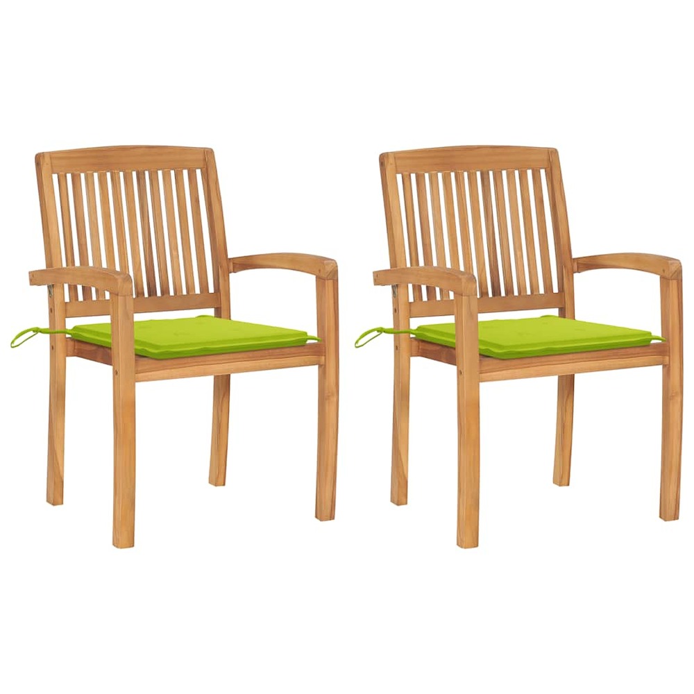 Chaises de jardin lot de 2 avec coussins vert vif teck massif