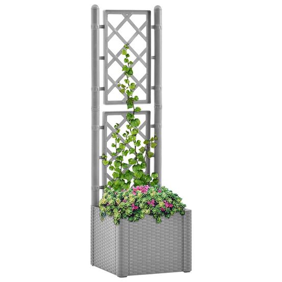 Jardinière carrée avec treillis et réserve d'eau pour balcon gris 43x43x142cm