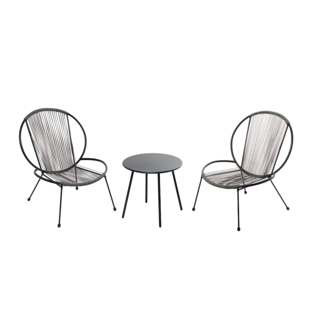 Ensemble de 2 fauteuils + 1 table basse gris foncé rete
