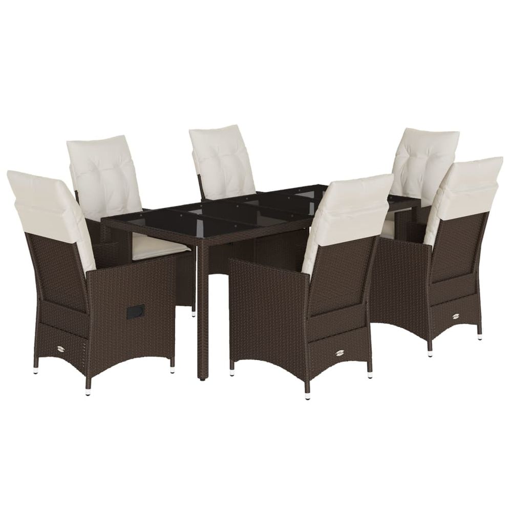 Ensemble à manger de jardin et coussins 7 pcs marron rotin